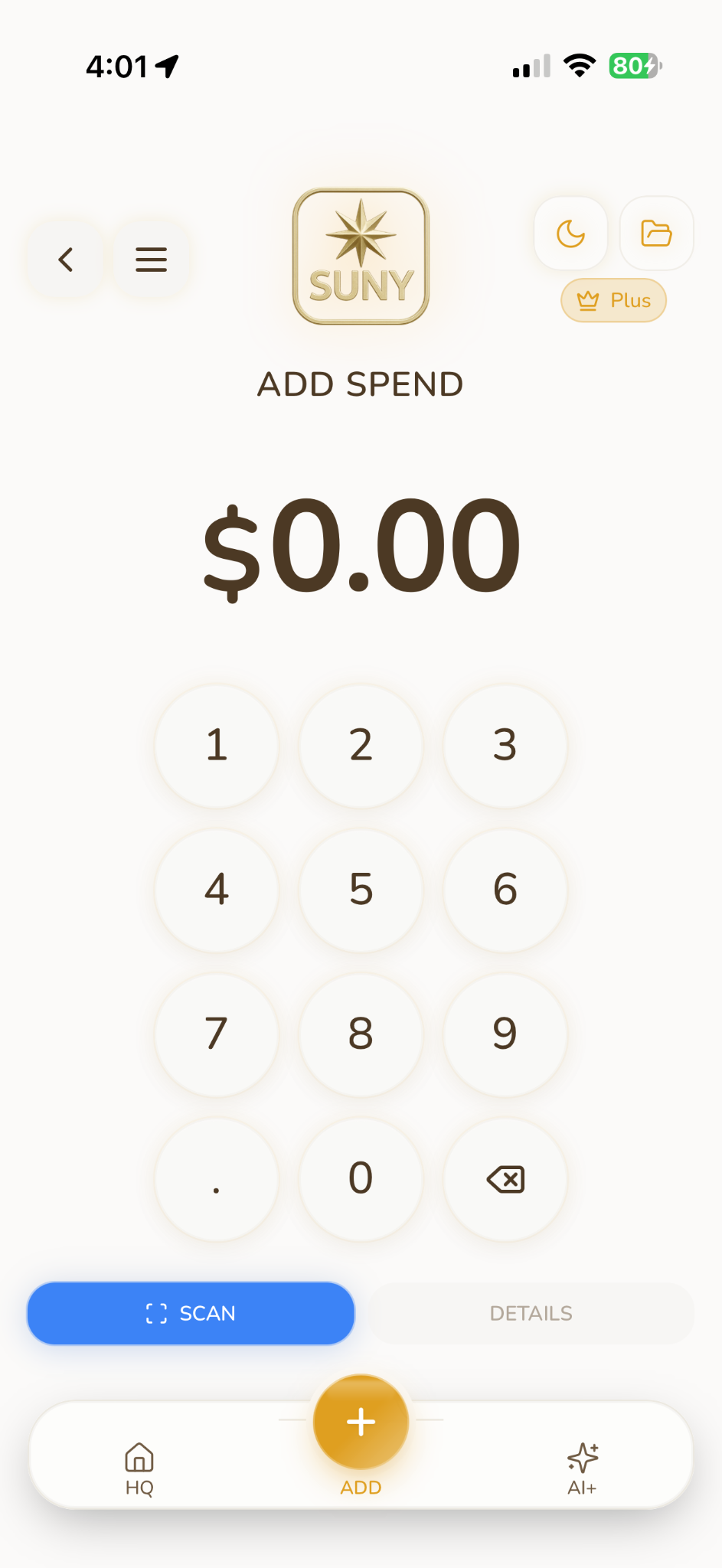 SUNY Add Spend screen for recording work expenses.
